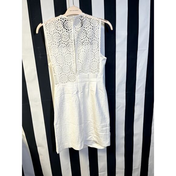 SANDRO Justin Broderie Anglaise-Paneled Jacquard Mini Dress White Size 40/L - Picture 2 of 12